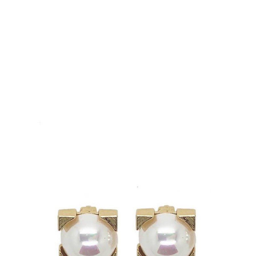 Women MALAIKARAISS Jewelery | Gold Plated Squared Pearl Earclip