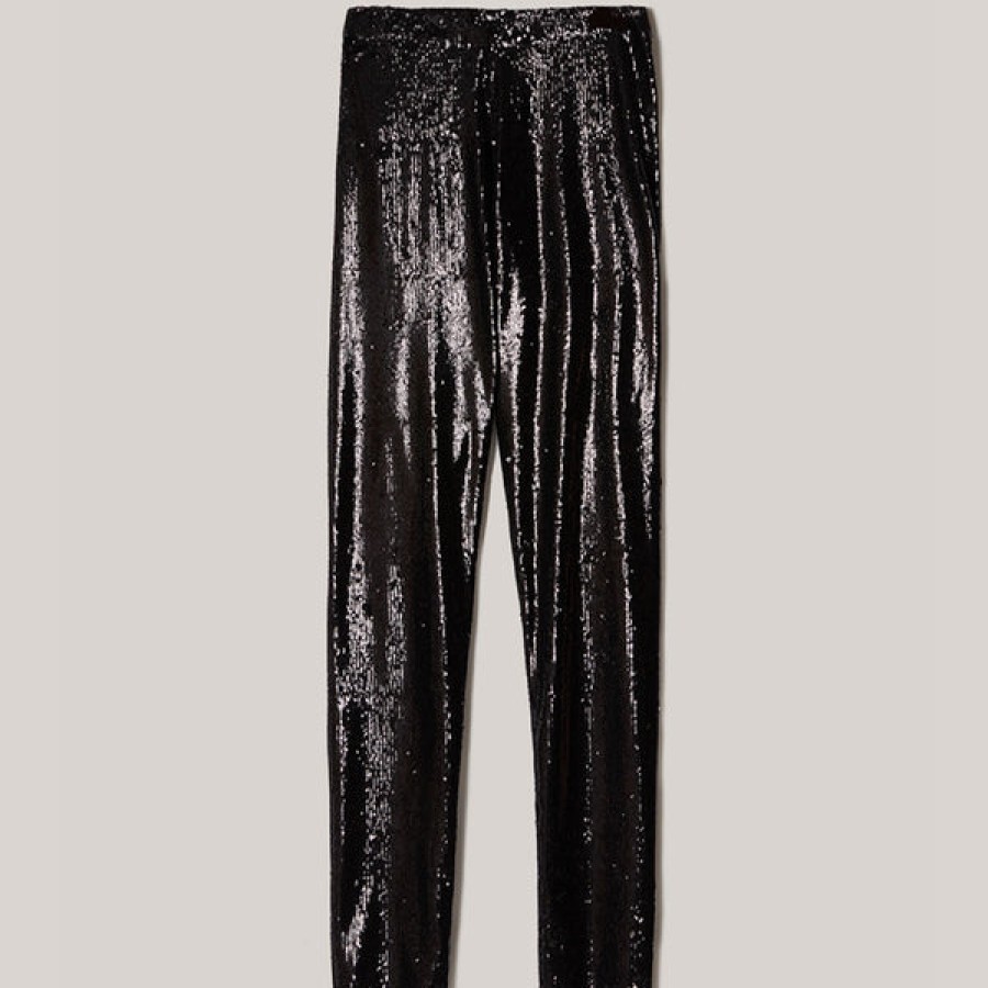 Women MALAIKARAISS Jeans & Trousers | Black Sequin Leggings