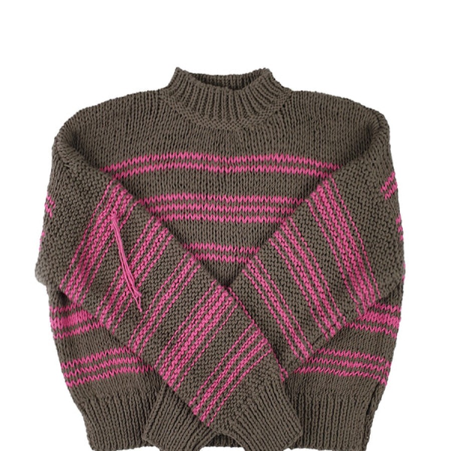 Women CLAUSSEN Knitwear & Cashmere | Hand Knitted Cotton Jumper With Pink Stripes