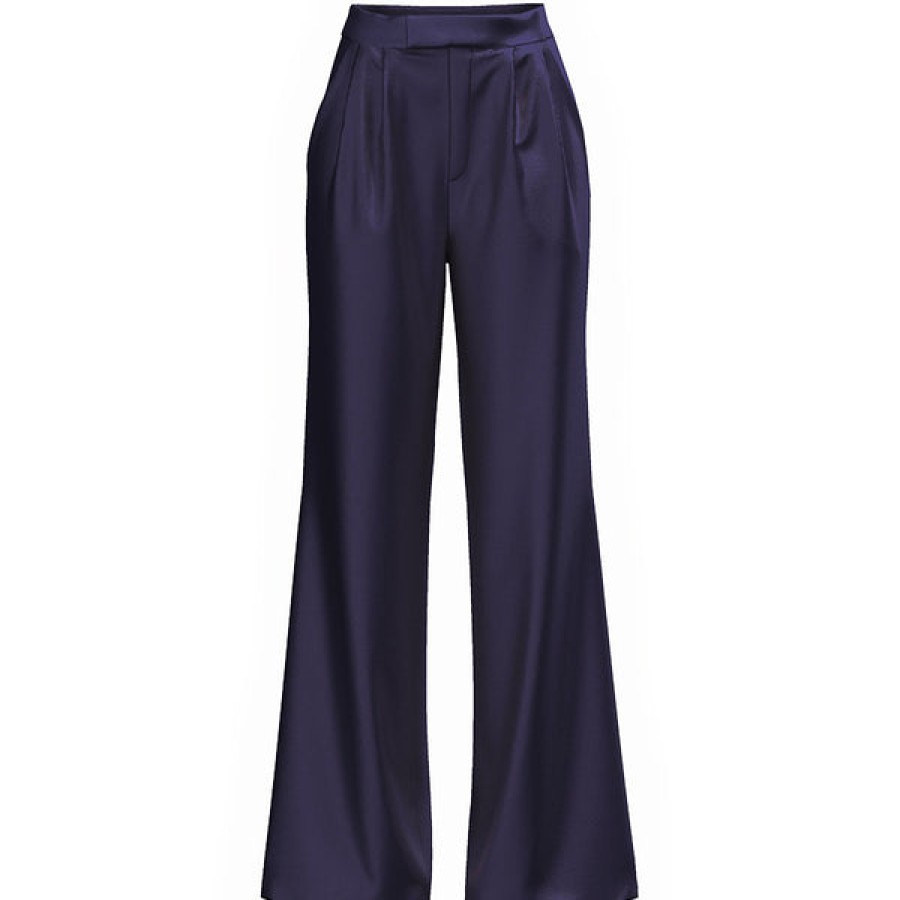 Women La Bande Berlin Jeans & Trousers | Flared Satin Silk Trouser In Midnight Blue