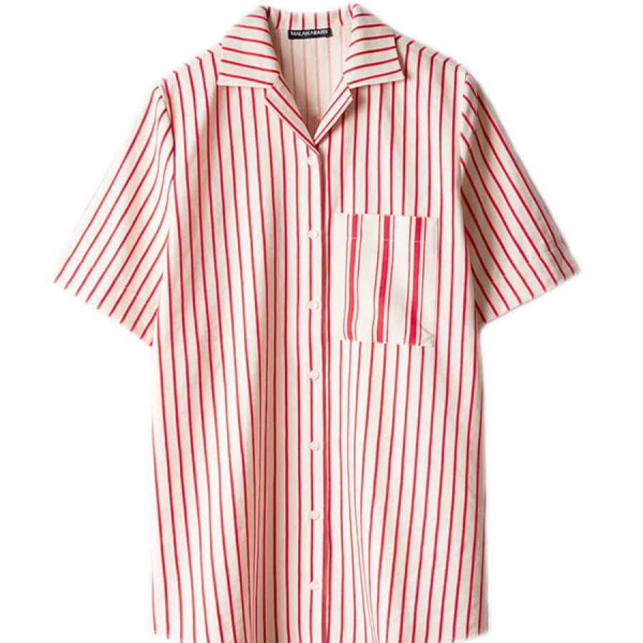 Women MALAIKARAISS Tops & Shirts | Red Striped Bowling Shirt