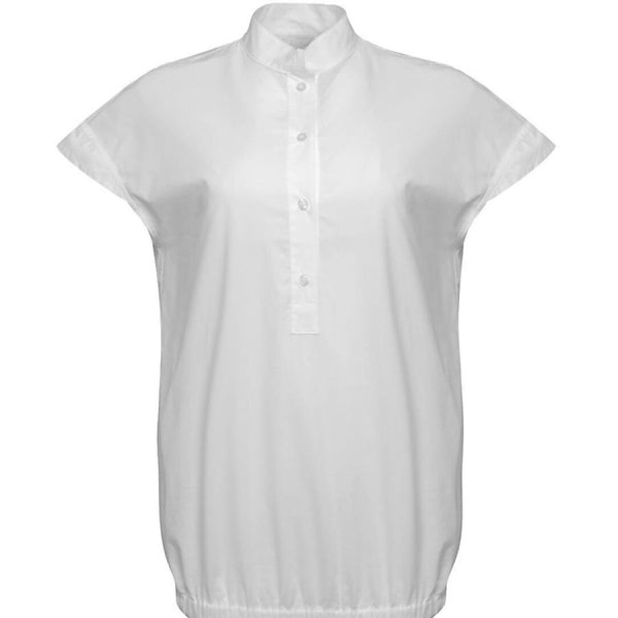 Women Helene Galwas Tops & Shirts | White Stand-Up Collar Blouse