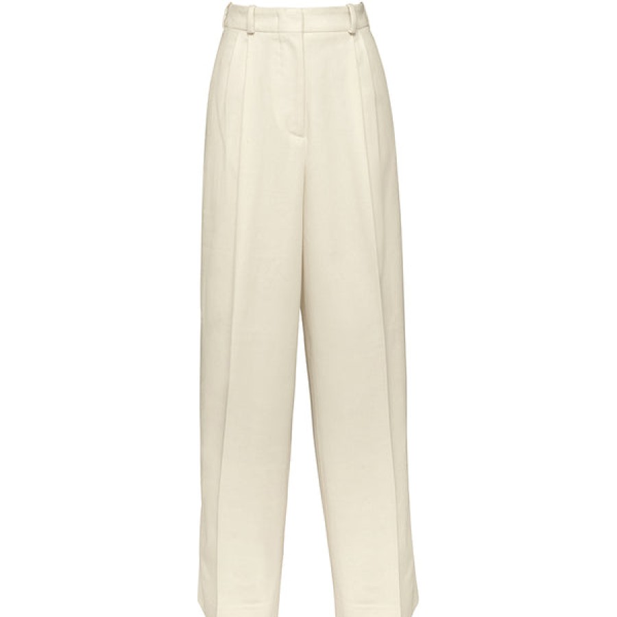 Women HELLO'BEN Jeans & Trousers | Wide Organic Wool Trousers In Ivory 01/2