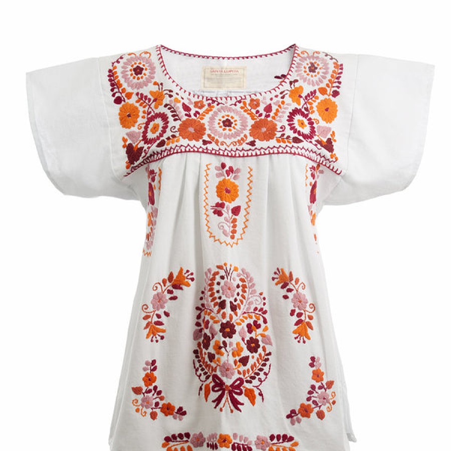 Women Santa Lupita Tops & Shirts | Embroidered Cotton Blouse In White