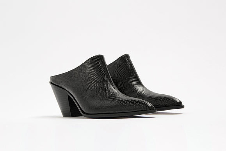 Women AMAATA Shoes | Black Leather Mules