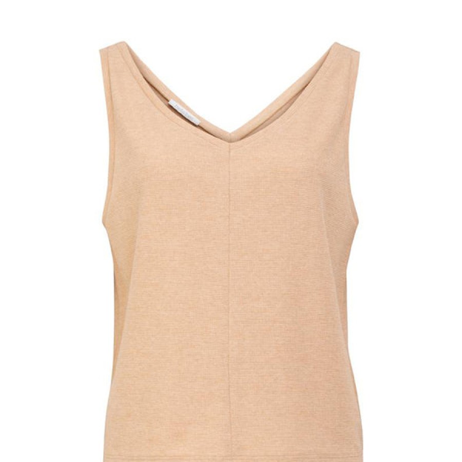 Women HELLO'BEN Tops & Shirts | Waffle V-Neck Top In Beige