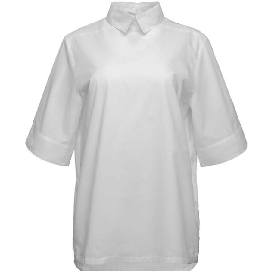 Women Helene Galwas Tops & Shirts | White Straight Cut Blouse