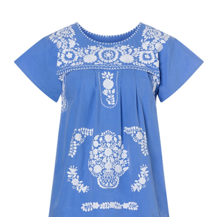 Women Santa Lupita Tops & Shirts | Embroidered Cotton Blouse In Blue