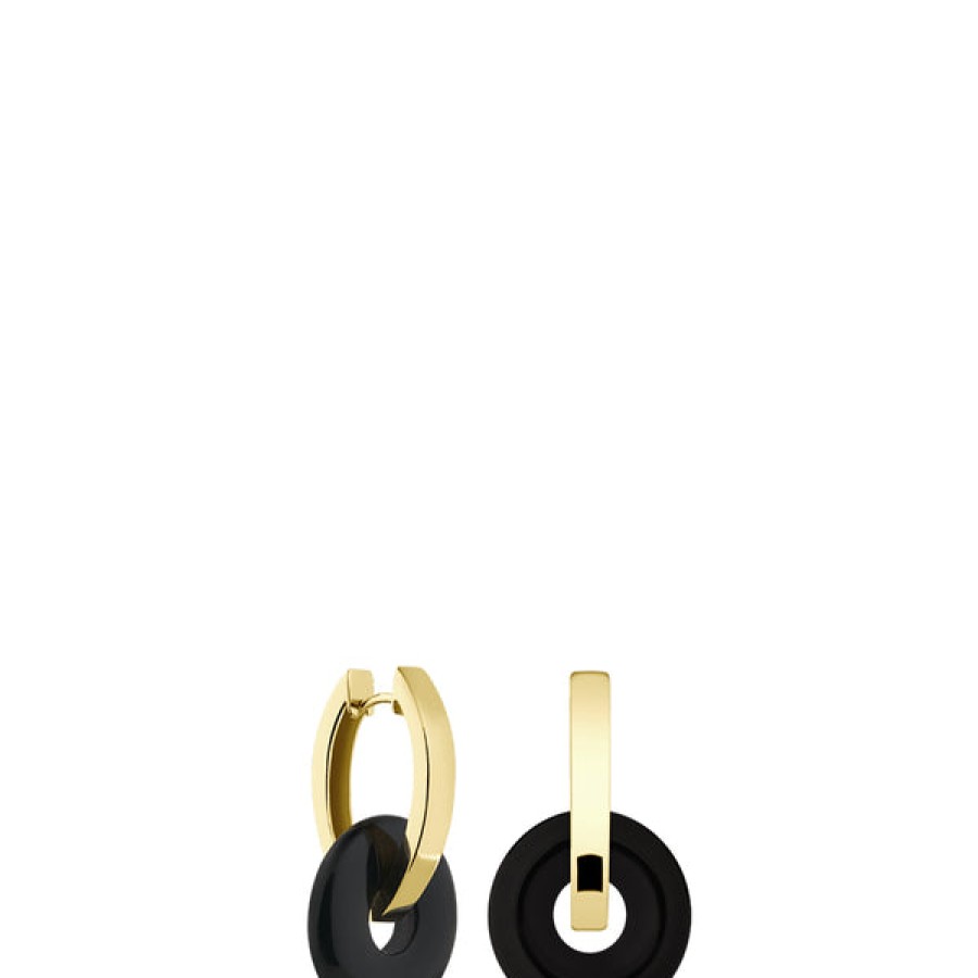 Women LLR Studios Jewelery | 18K Gold Plated Creoles With Onyx Gemstones