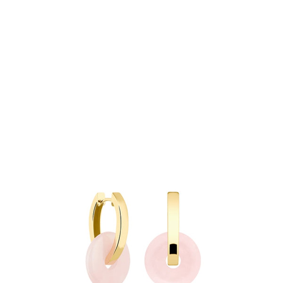 Women LLR Studios Jewelery | 18K Gold Plated Creoles With Rose Quartzes