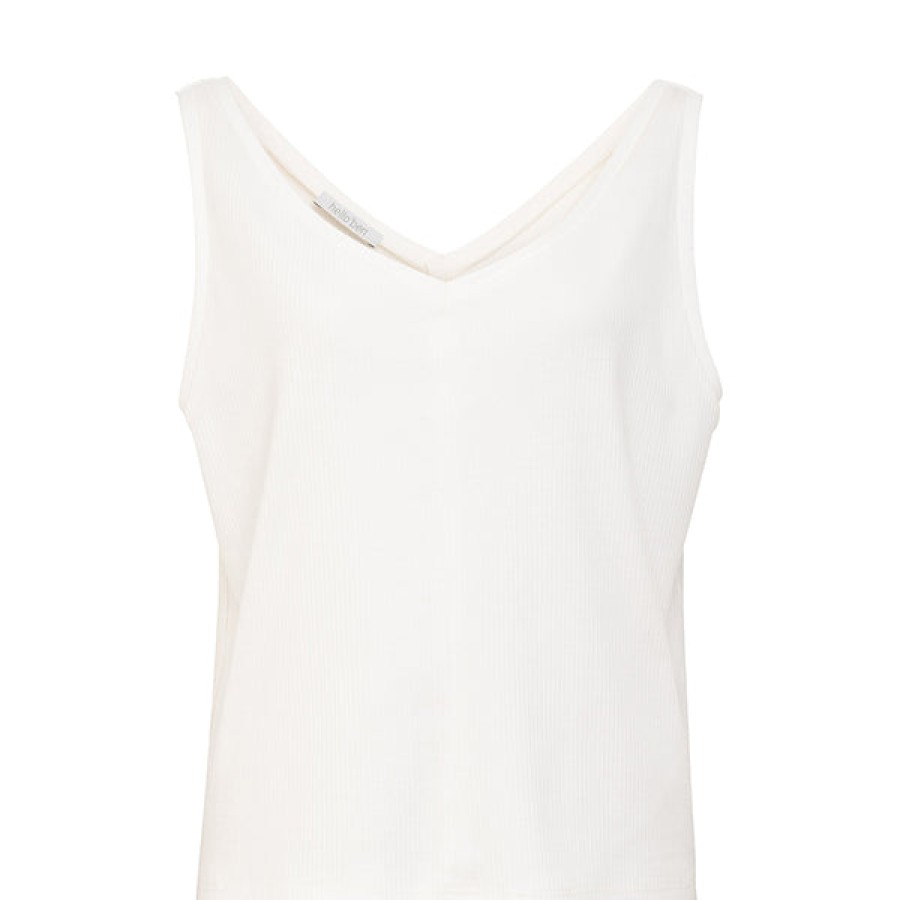 Women HELLO'BEN Tops & Shirts | Ribbed V-Neck Top In Off-White