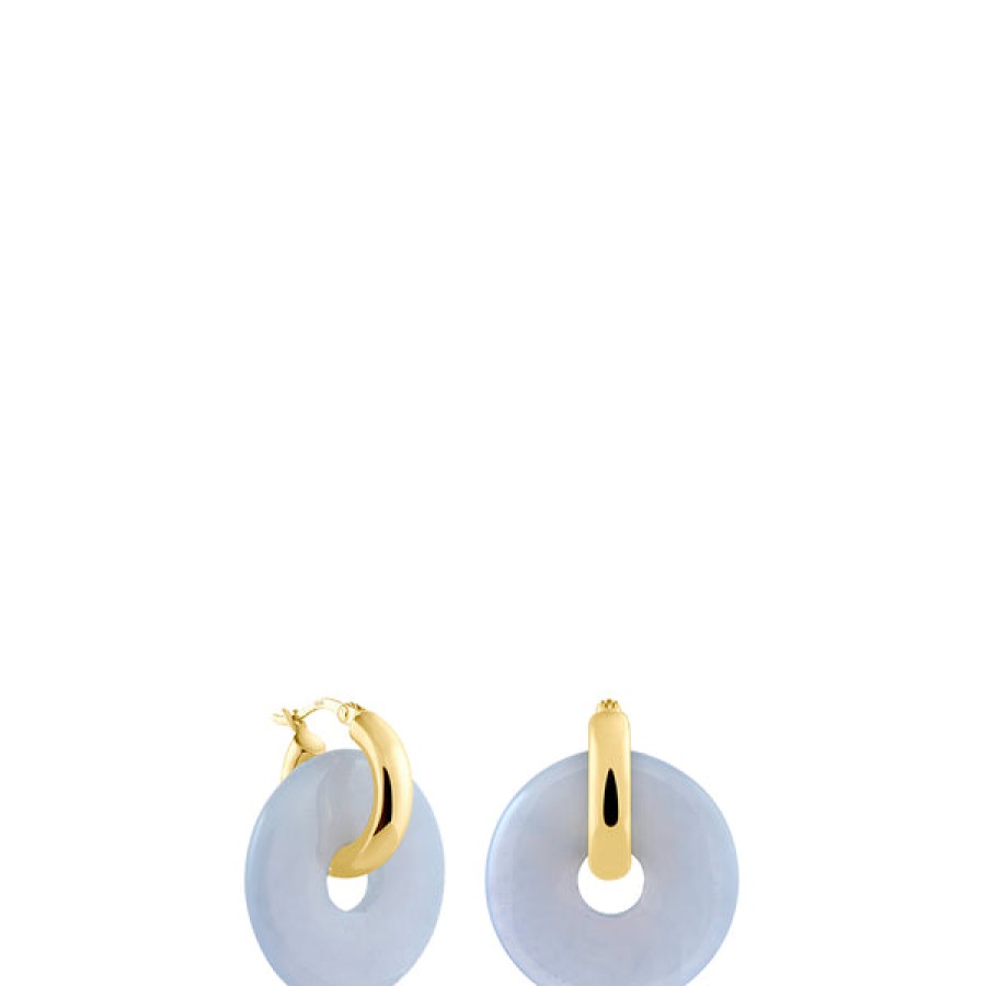 Women LLR Studios Jewelery | 18K Gold Plated Creoles With Chalcedony