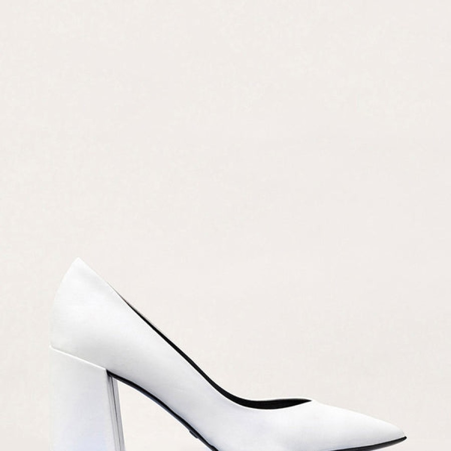 Women ESSEN Shoes | White Leather Pumps With Block Heel