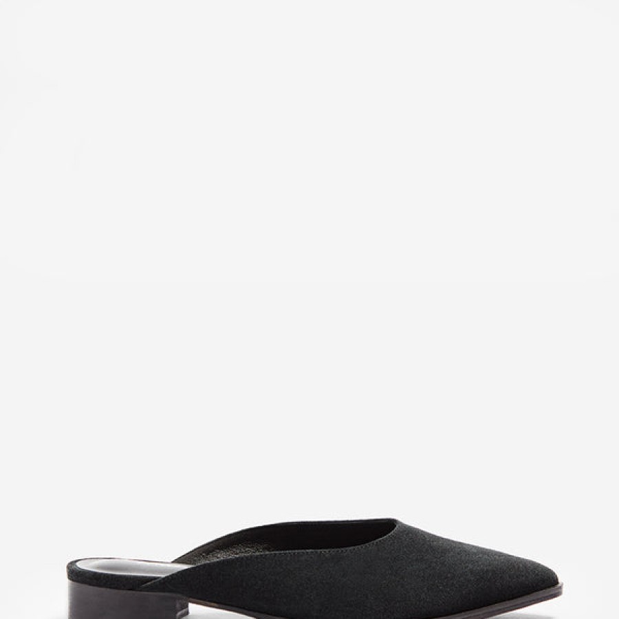 Women AMAATA Shoes | Black Suede Leather Slipper