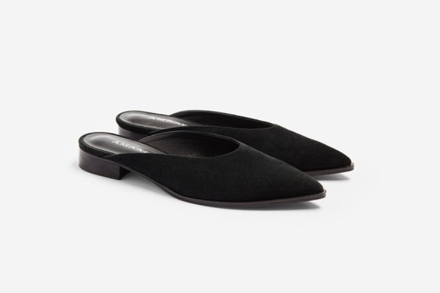 Women AMAATA Shoes | Black Suede Leather Slipper