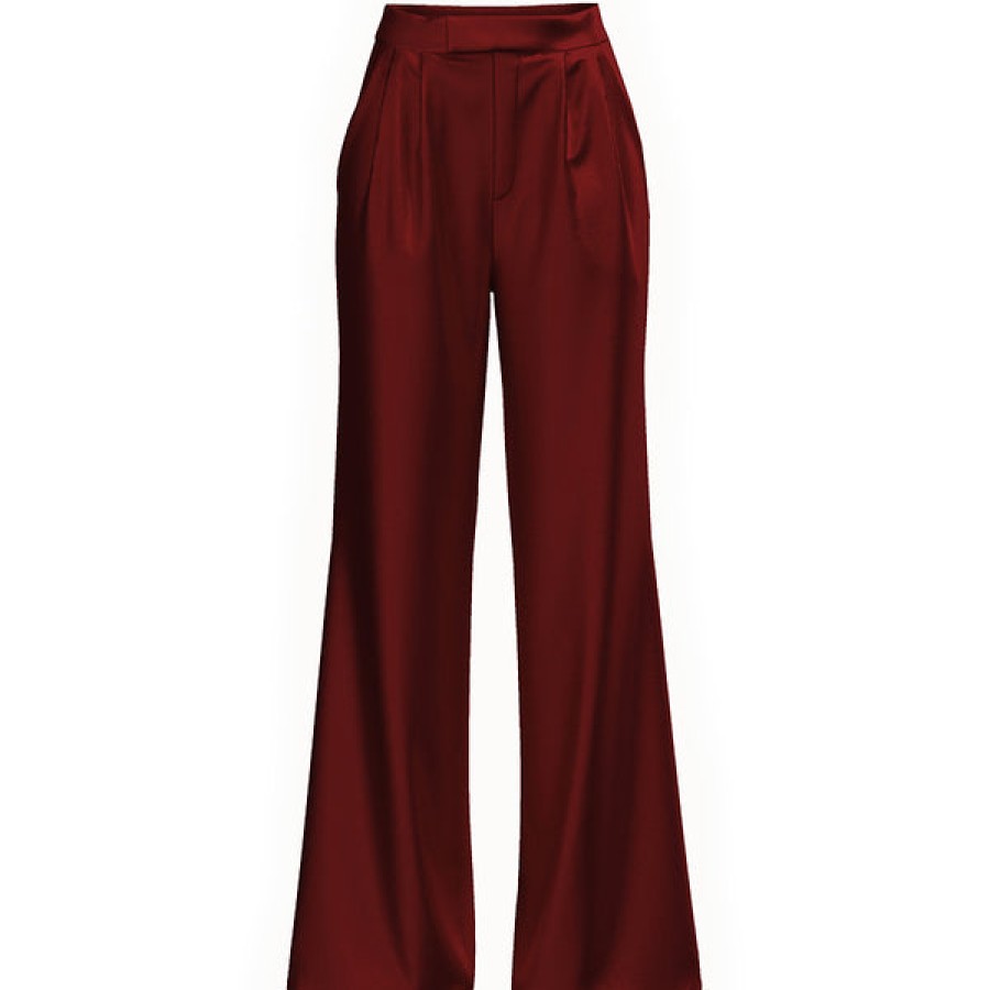 Women La Bande Berlin Jeans & Trousers | Flared Satin Silk Trouser In Bordeaux