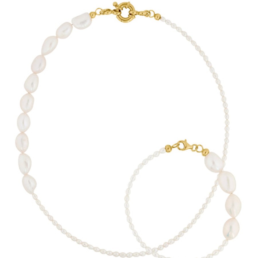 Women LLR Studios Jewelery | Contrast Pearl Chain & Bracelet Set