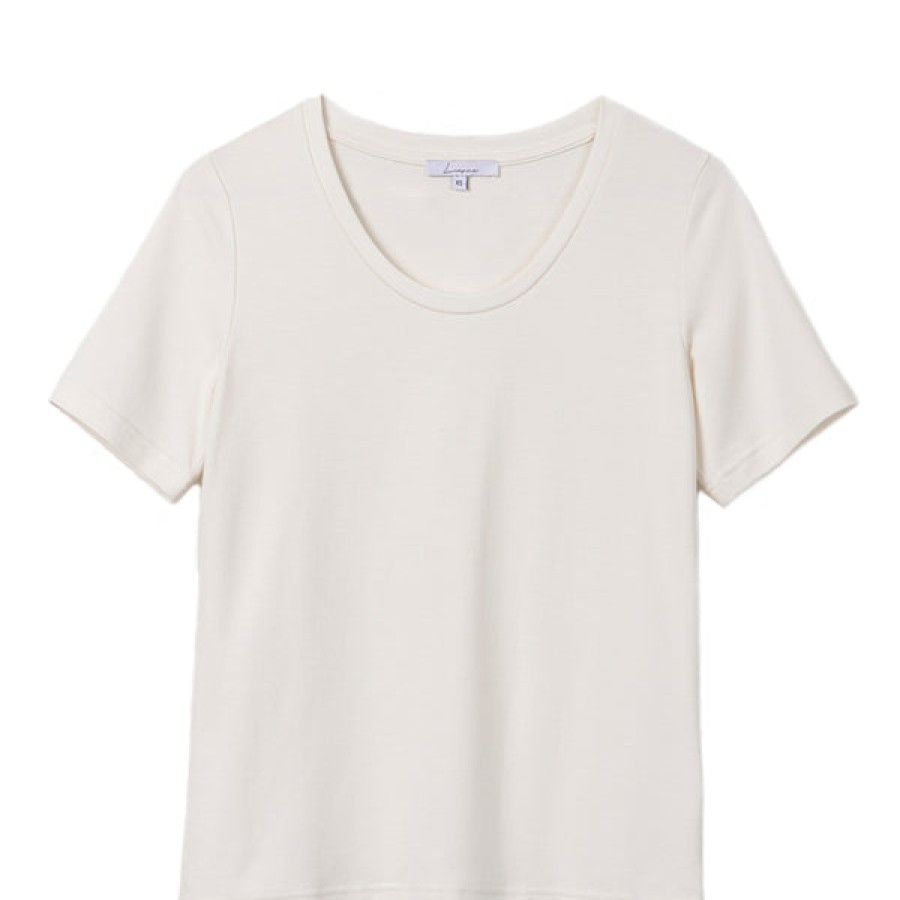 Women Liapure Design Studio Tops & Shirts | T-Shirt With Rounded V-Neck In Creme