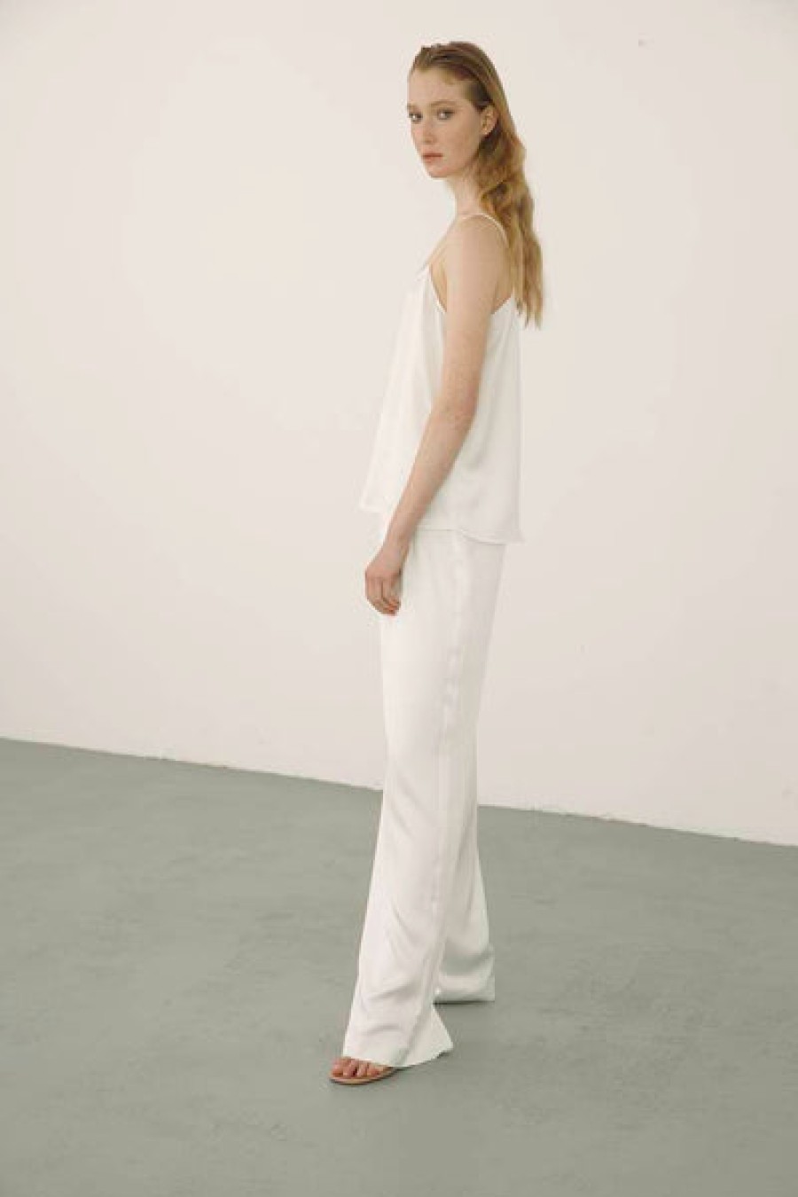 Women La Bande Berlin Jeans & Trousers | Flared Satin Silk Trouser In White