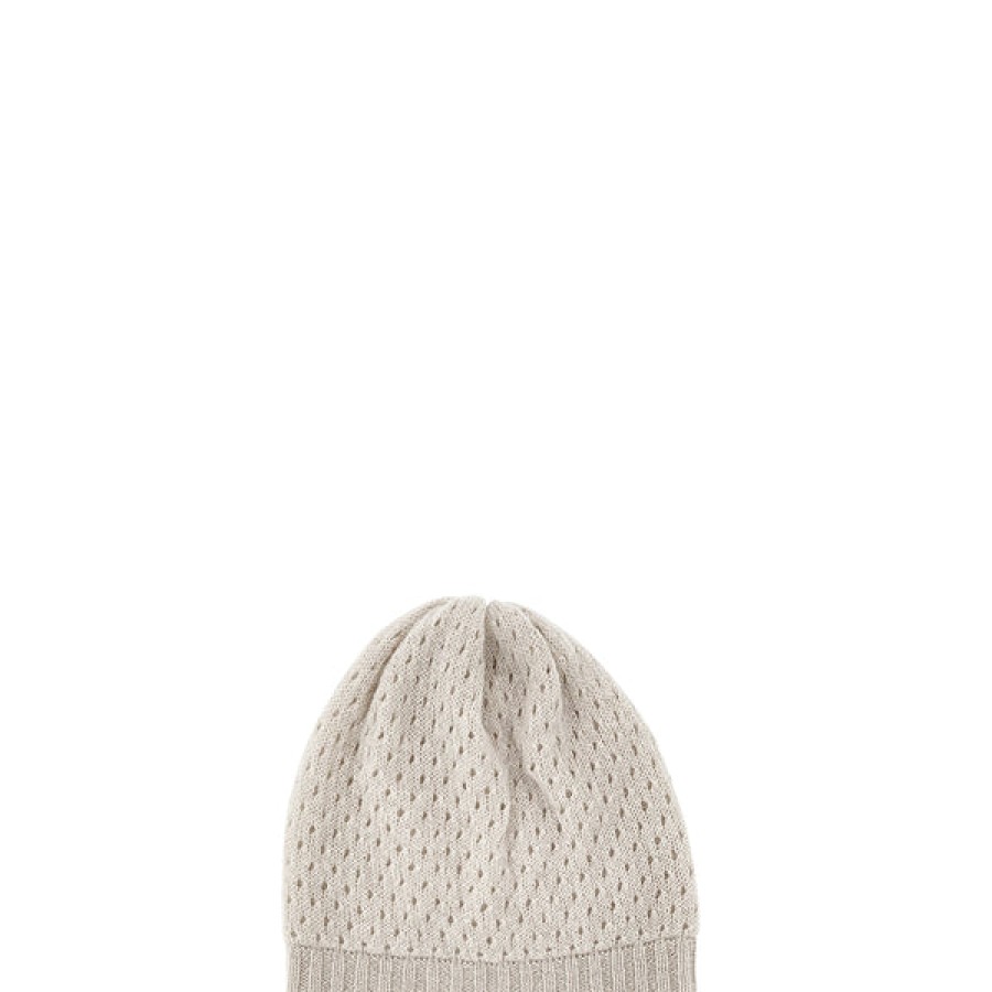 Women PETIT CALIN HAMBURG Knitwear & Cashmere | Cashmere Beanie With Hole Pattern In Beige