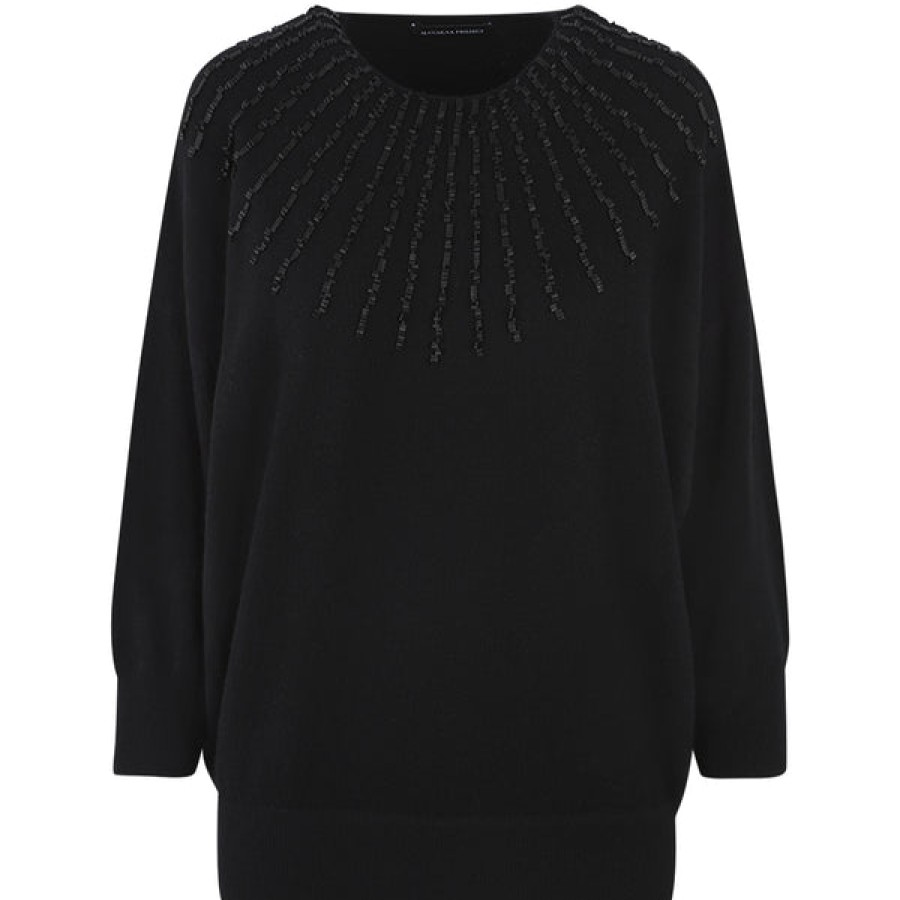 Women Manakaa Project Knitwear & Cashmere | Cashmere Jumper With Glas Beads Embroidery In Black